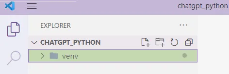 Explorer do VS Code com a pasta CHATGPT_PYTHON contendo a pasta venv