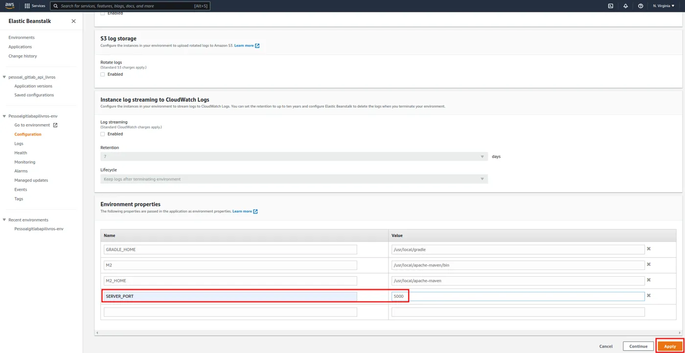 Environment properties com SERVER_PORT igual a 5000