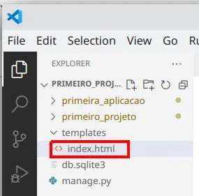 Explorer do VS Code com templates/index.html em destaque