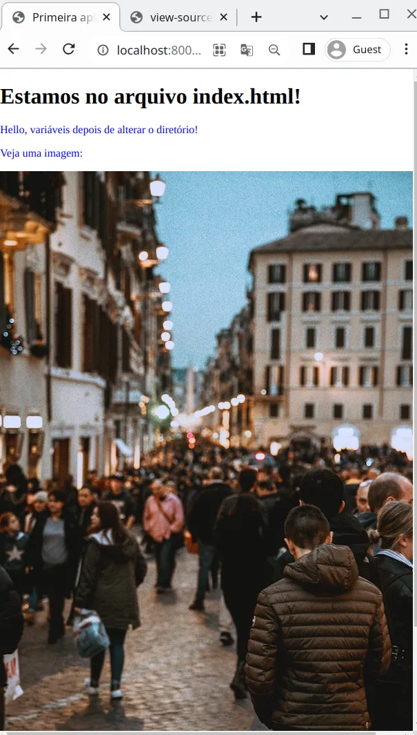 Página com os parágrafos agora em azul acima da foto da rua