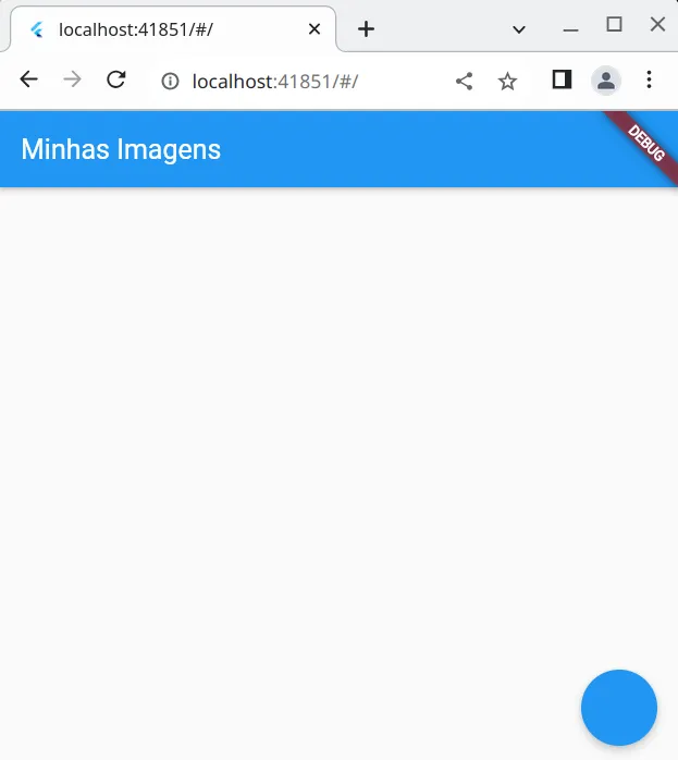 Aplicação com a barra superior azul "Minhas Imagens" e um botão flutuante redondo, sem conteúdo, no canto inferior direito