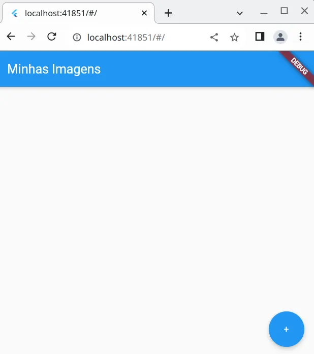 Aplicação com o botão flutuante exibindo um sinal de mais muito pequeno