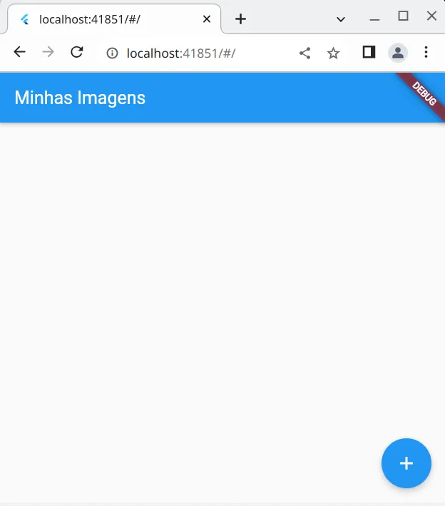 Aplicação com a barra "Minhas Imagens" e o botão flutuante exibindo o ícone de adição