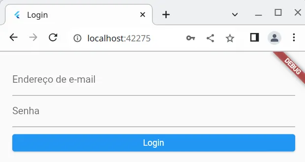 Tela com os campos de e-mail e senha e o botão Login ocupando toda a largura, com margem acima dele
