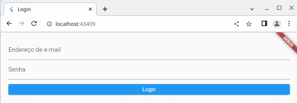 Tela de login com os campos vazios e o botão Login habilitado
