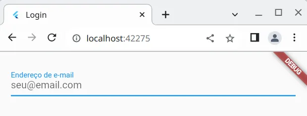 Campo de e-mail com foco: o rótulo "Endereço de e-mail" subiu e a dica seu@email.com é exibida