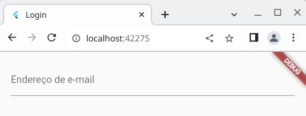 Tela da aplicação no Chrome com um campo de texto rotulado "Endereço de e-mail"