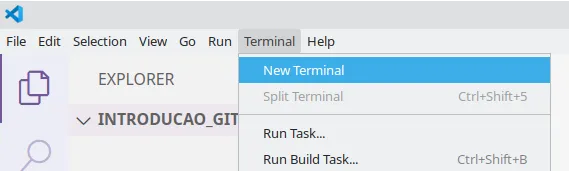 Menu Terminal do VS Code com a opção New Terminal destacada