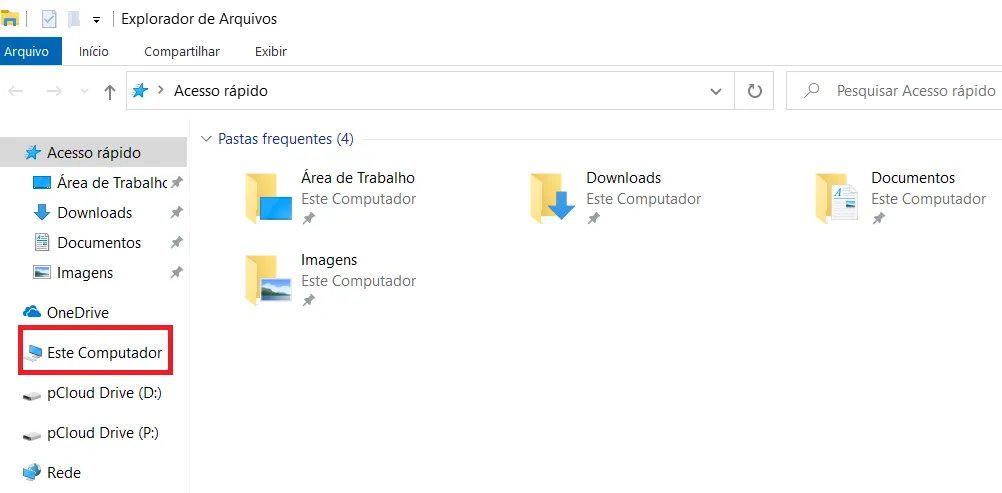 Explorador de Arquivos com a opção Este Computador destacada no menu lateral