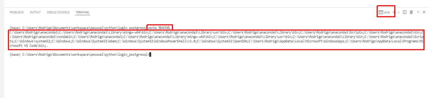 Prompt de comando com a saída de echo %PATH%