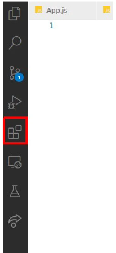 Barra lateral do VS Code com o ícone Extensions destacado em vermelho