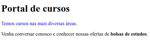 Página Portal de cursos com o primeiro parágrafo em azul e o restante em preto