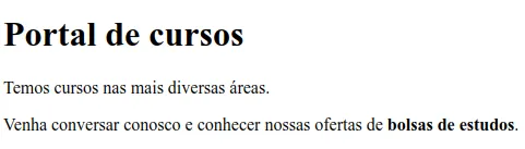 Página Portal de cursos sem nenhum estilo, com todo o texto em preto