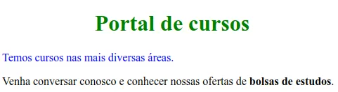 Página com o título verde centralizado, o primeiro parágrafo azul e o segundo em preto