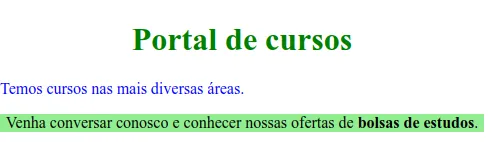 Página com o segundo parágrafo centralizado e com fundo verde-claro