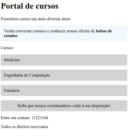 Página com o texto Saiba que nossos coordenadores estão à sua disposição centralizado dentro da caixa cinza