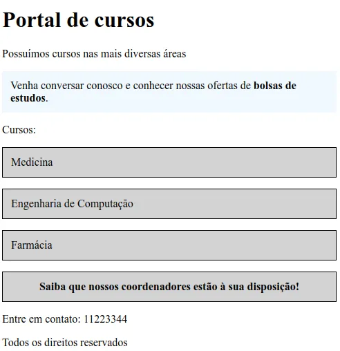 Página com o texto dos coordenadores em negrito, centralizado, dentro de uma caixa cinza com borda