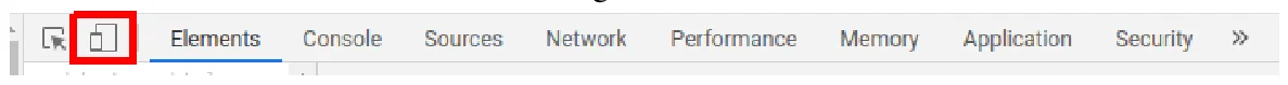 Barra de abas do DevTools com o botão de alternar a barra de dispositivos destacado em vermelho