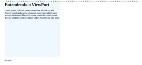 Página de exemplo em um dispositivo simulado: o título e o texto aparecem bem pequenos e o tamanho informado é 952x947