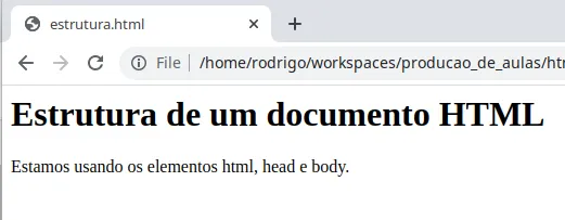 Navegador exibindo o título "Estrutura de um documento HTML" e o parágrafo abaixo dele