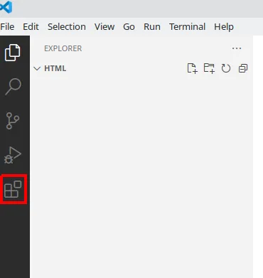 Barra lateral do VS Code com o ícone Extensions destacado