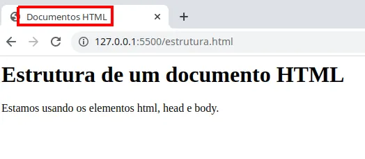 Aba do navegador exibindo o título "Documentos HTML", destacado