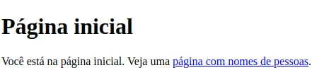Página inicial com o texto "página com nomes de pessoas" exibido como link