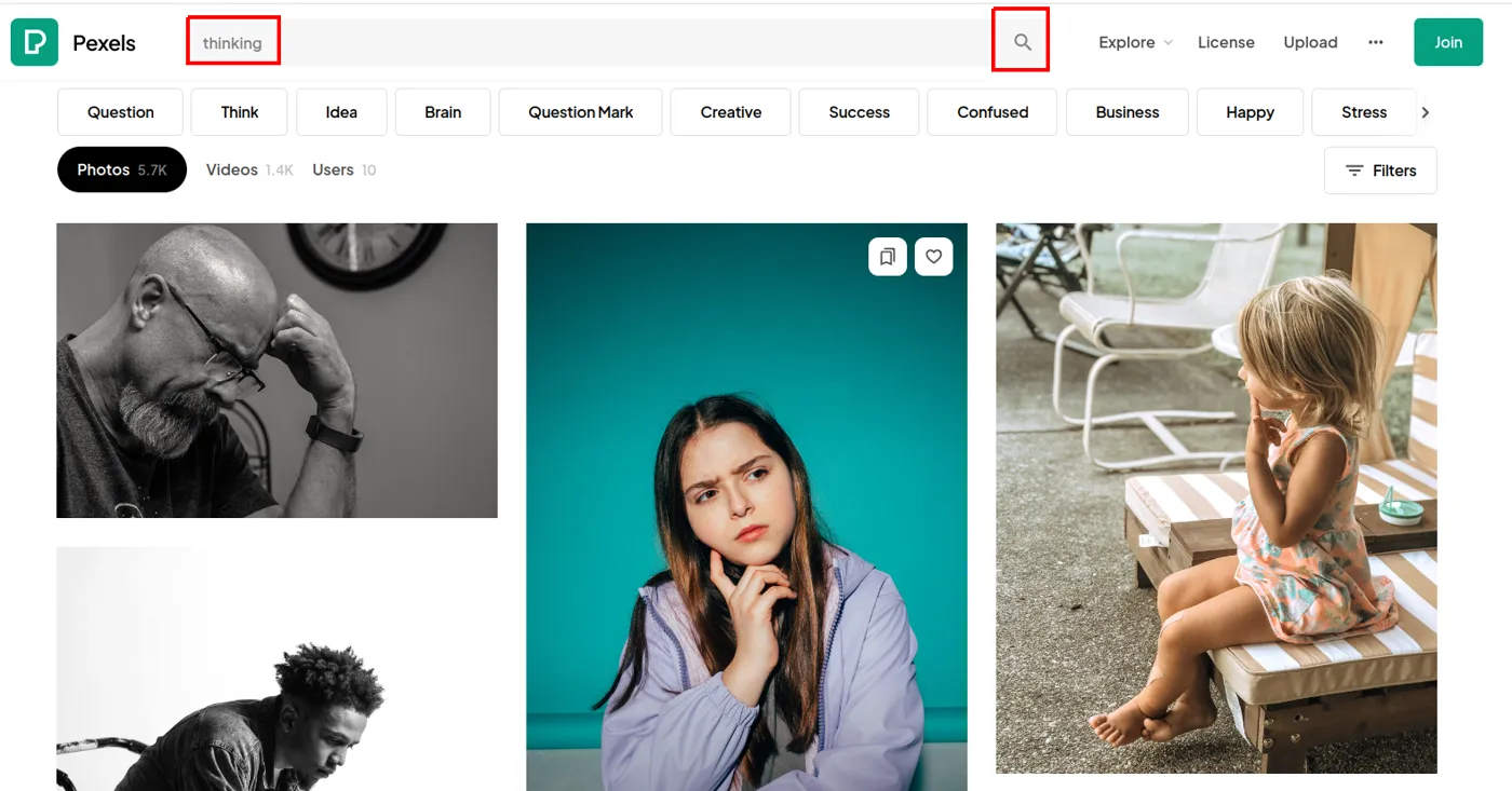 Resultado de uma busca por fotos no Pexels