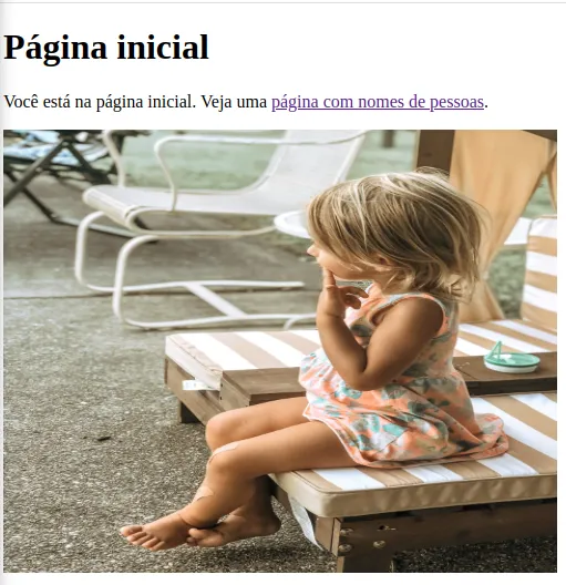 Página inicial exibindo a foto de uma menina pensando, esticada horizontalmente