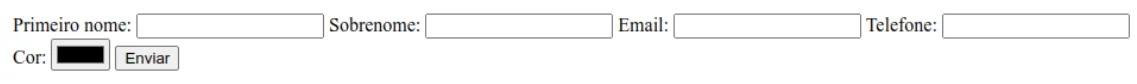 Formulário com os campos Primeiro nome, Sobrenome, Email e Telefone, seguidos do seletor de cor (um quadrado preto) e do botão Enviar