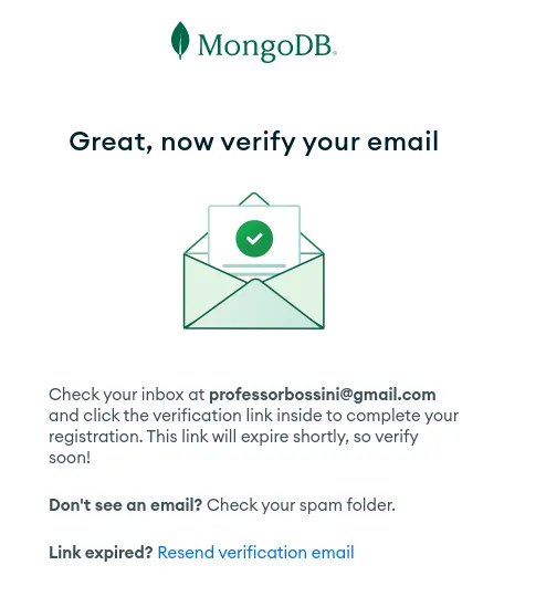 Tela Great, now verify your email pedindo para verificar a caixa de entrada